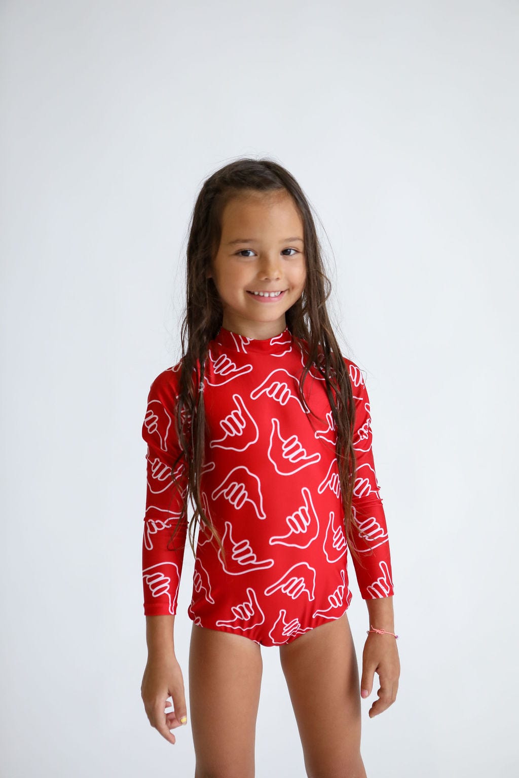 Girl's Long Sleeve Zip Up in Red Shaka - OF ONE SEA