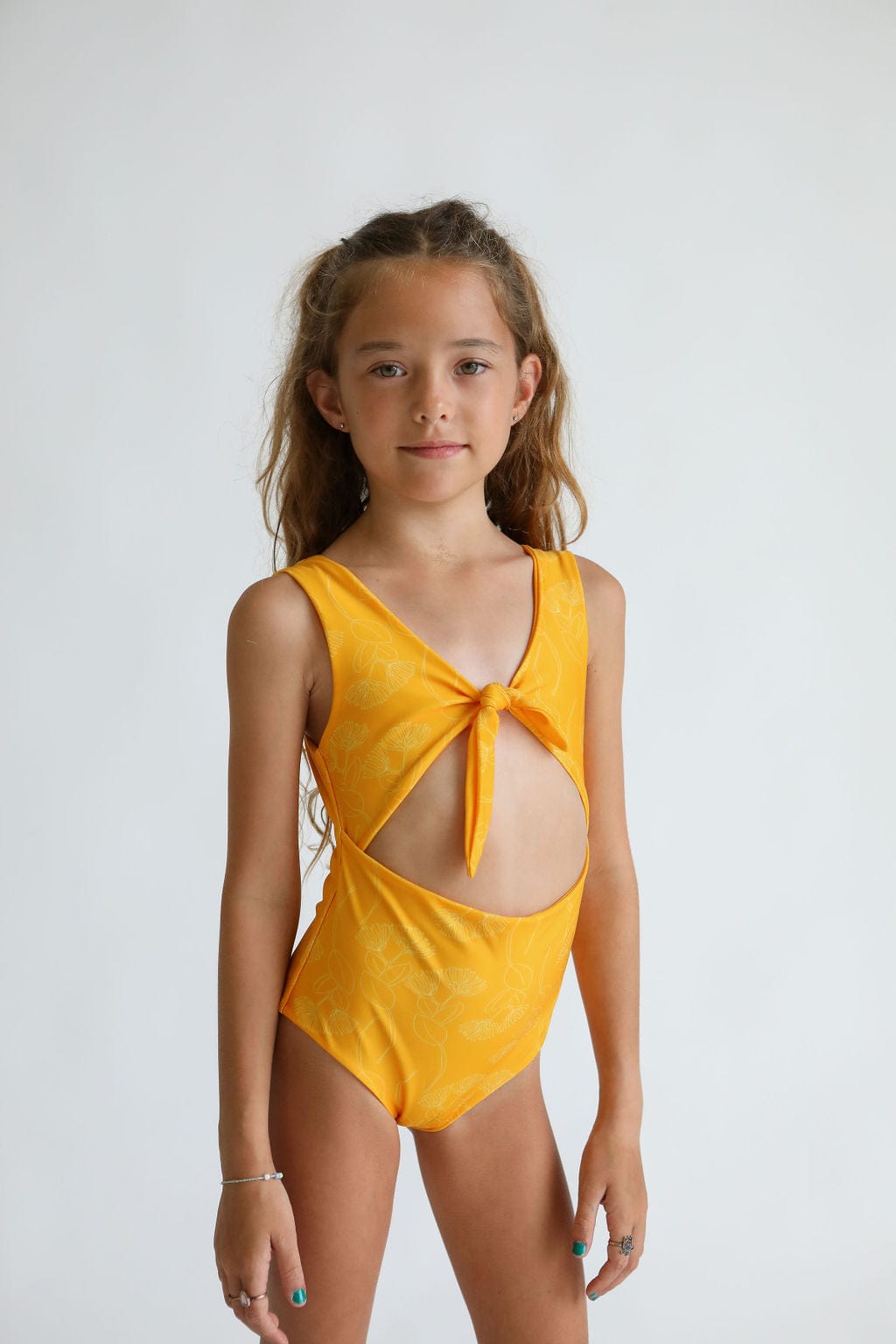 Girl's Cutout One Piece in Yellow Ohia Print