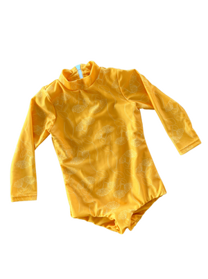 Girl's Long Sleeve Zip Up in Yellow Ohia Lehua Print