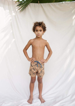 Kid’s Retro Boardshorts in Tan Shaka