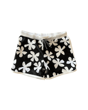 Toddler Soft Shorts for Swim in Black Plumeria