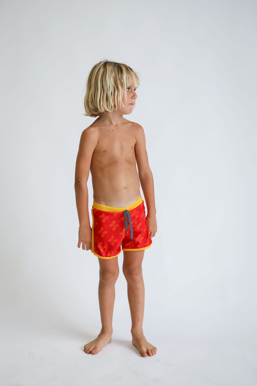 Toddler Soft Shorts for Swim in Red Breadfruit Bandana - OF ONE SEA