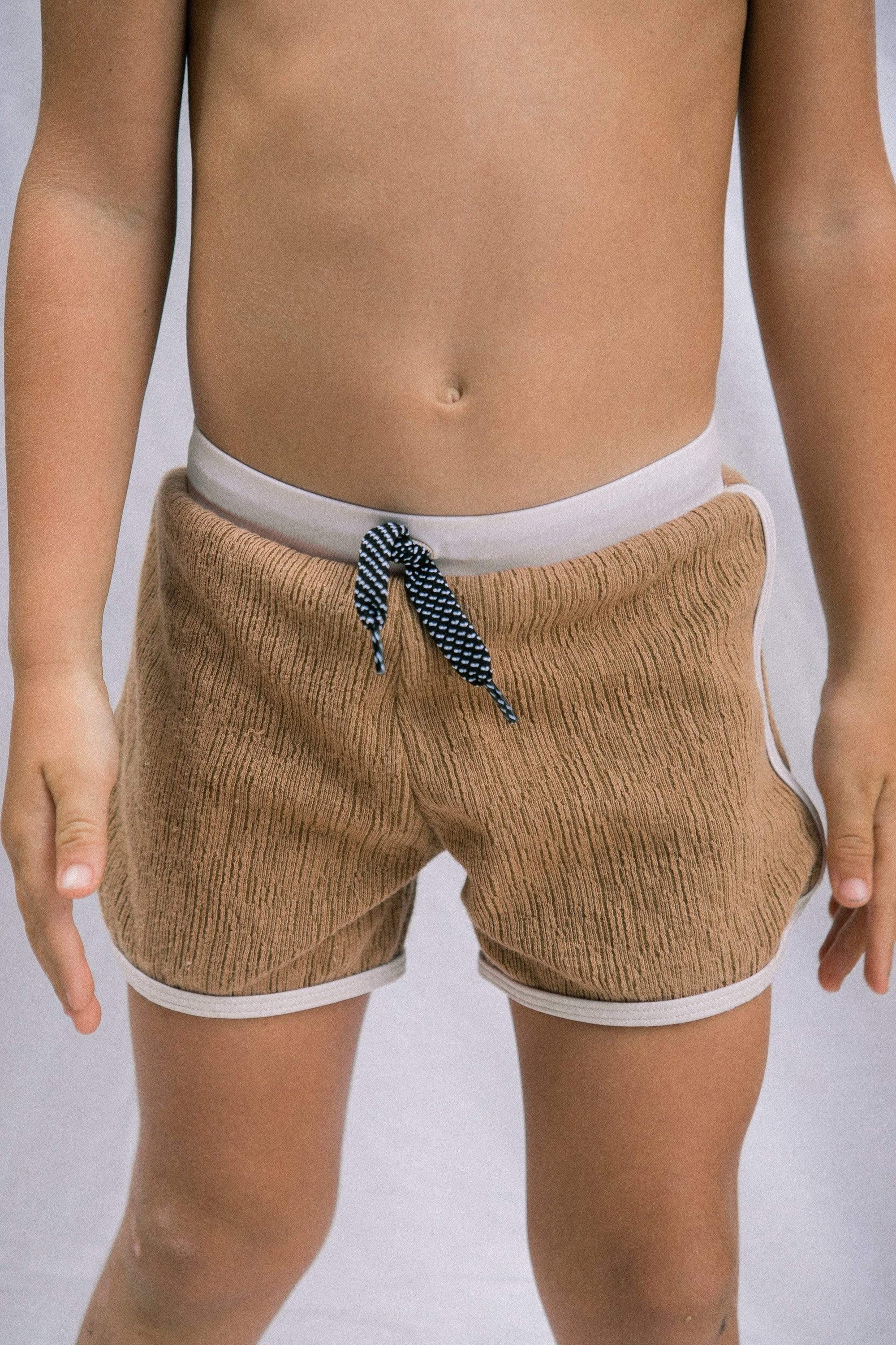 Toddler Soft Shorts for Swim in Camel Texture
