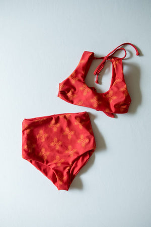 Girl's Bikini Separates in Red Breadfruit Bandana