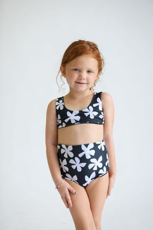 Girl's Bikini Separates in Black Plumeria