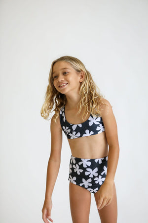 Girl's Bikini Separates in Black Plumeria