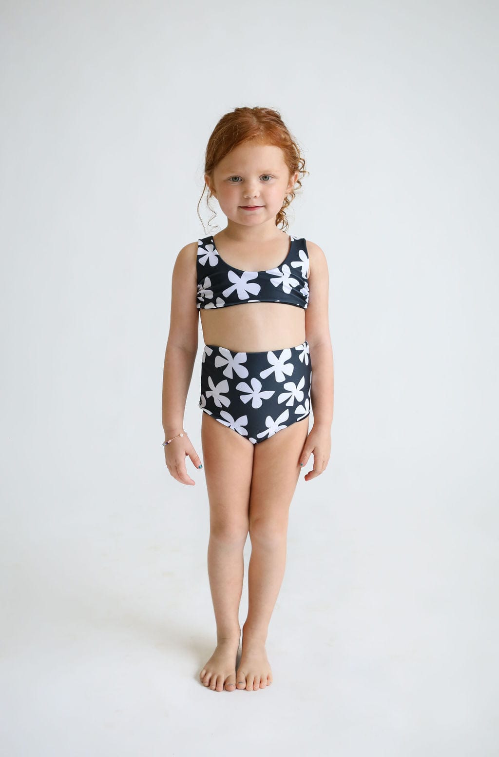 Girl's Bikini Separates in Black Plumeria
