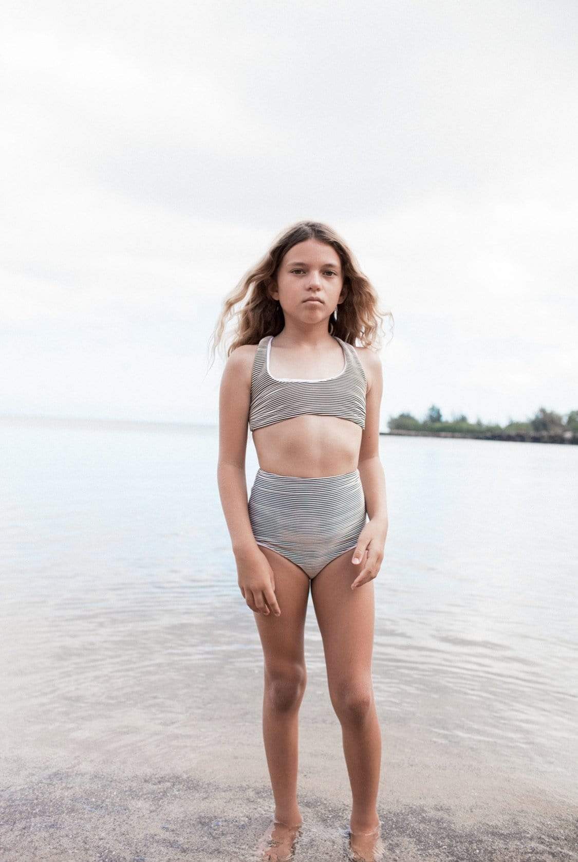 Girl's Bikini Separates in Ivory Ribbed