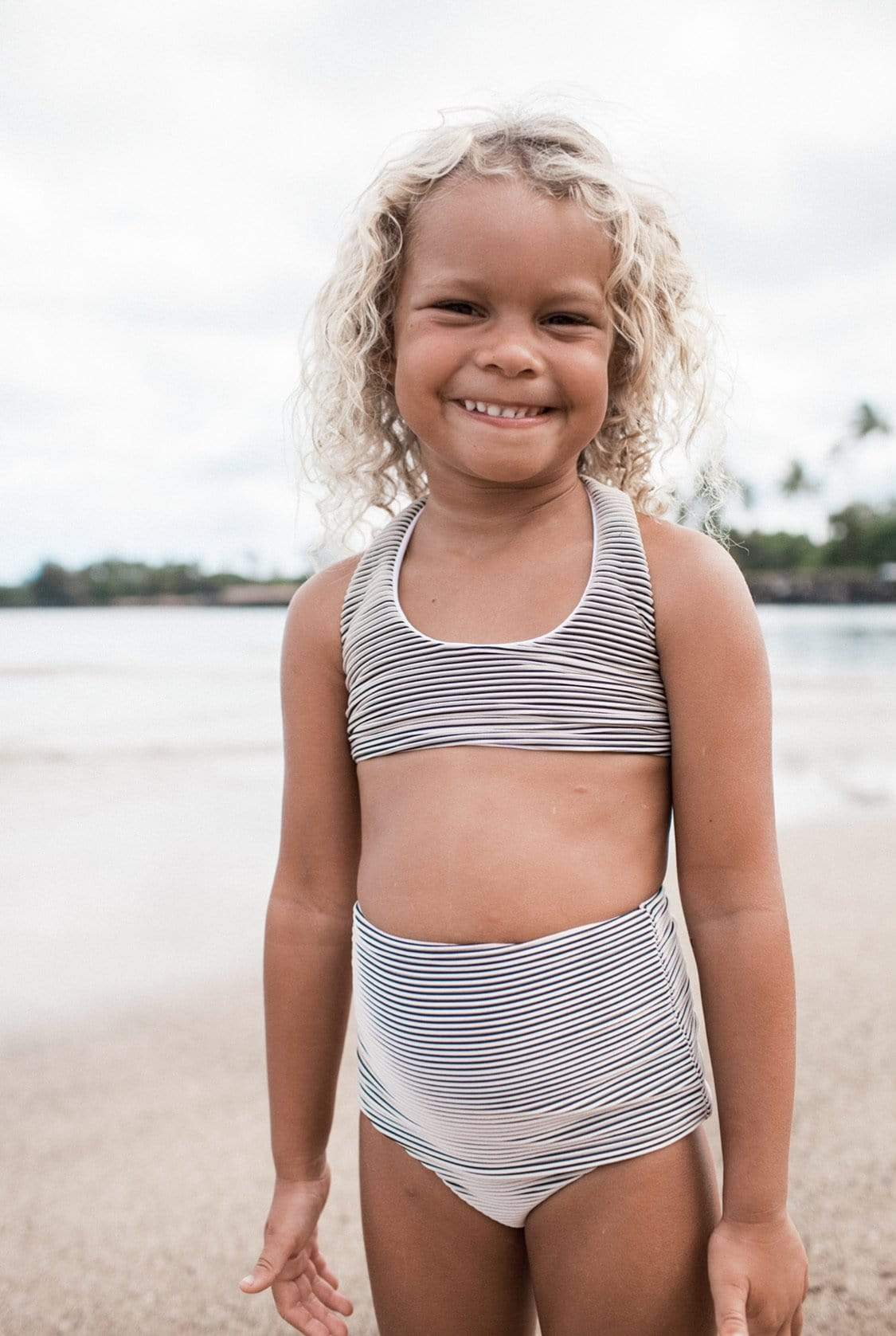 Girl's Bikini Separates in Ivory Ribbed