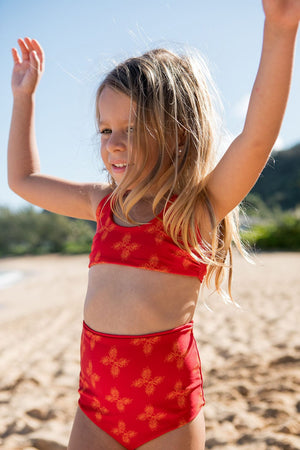 Girl's Bikini Separates in Red Breadfruit Bandana