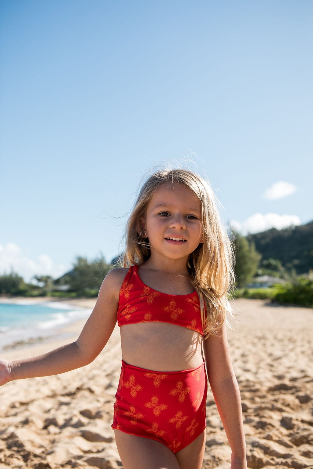 Girl's Bikini Separates in Red Breadfruit Bandana