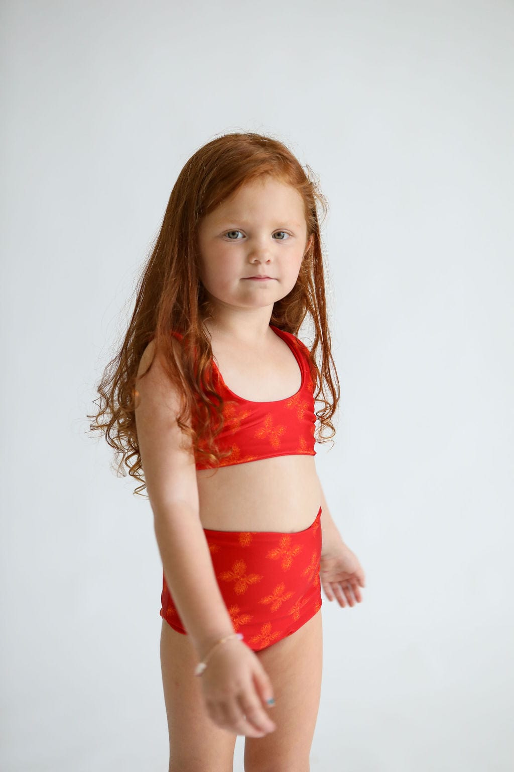 Girl's Bikini Separates in Red Breadfruit Bandana