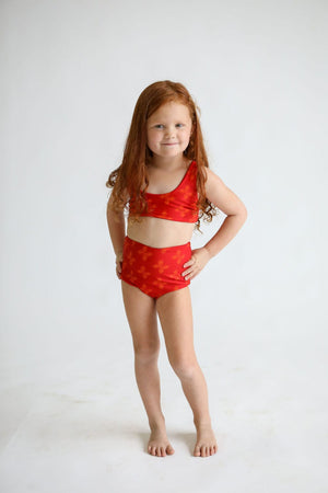 Girl's Bikini Separates in Red Breadfruit Bandana