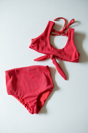 Girl's Bikini Separates in Red Ribbed