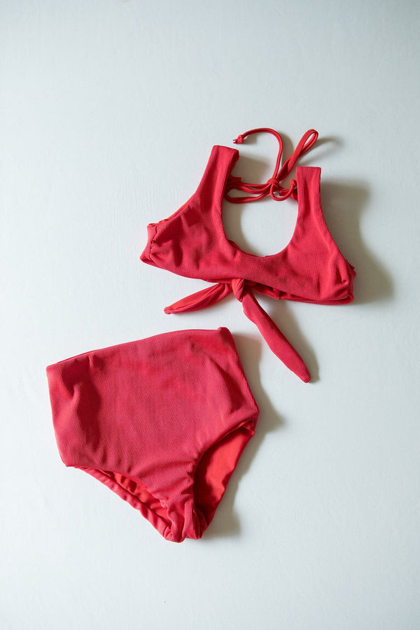 Girl's Bikini Separates in Red Ribbed OF ONE SEA