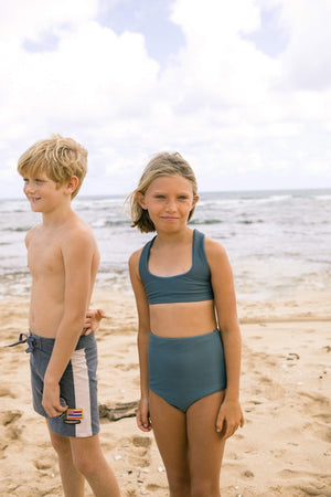 Girl's Bikini Separates in Steel Blue Ribbed