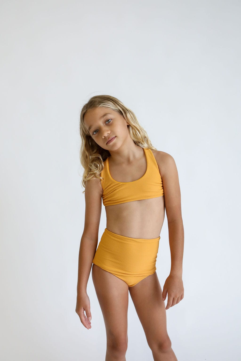 Girl's Bikini Separates in Yellow Ribbed