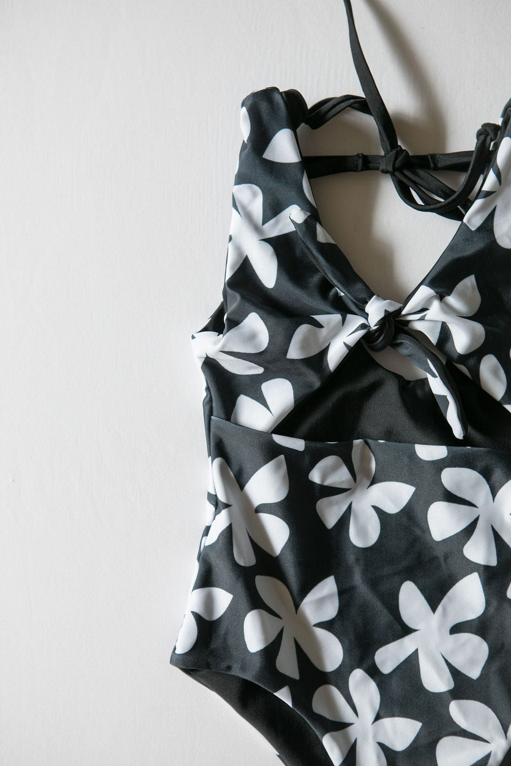 Girl's Cutout One Piece in Black Plumeria