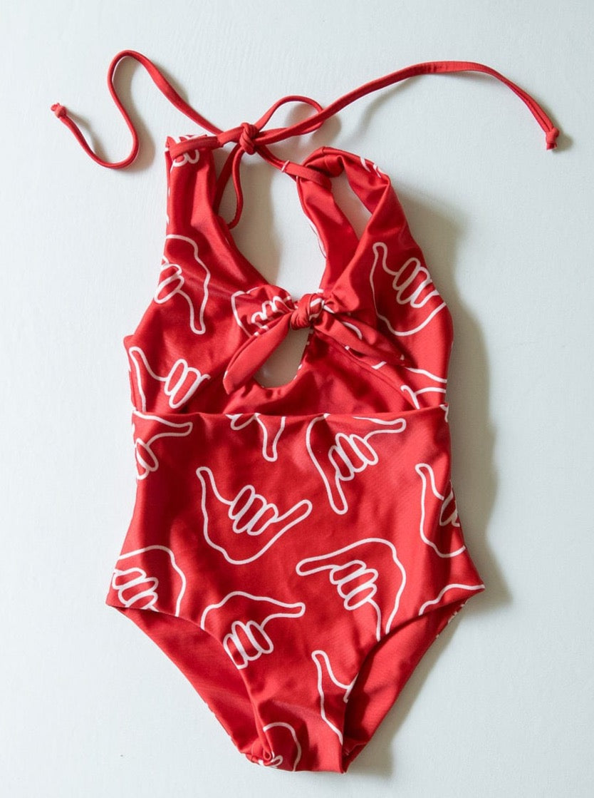Girl's Cutout One Piece in Red Shaka - OF ONE SEA
