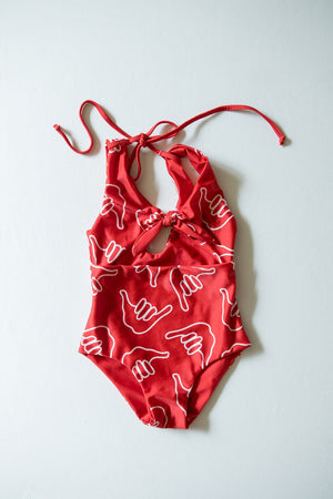 Girl's Cutout One Piece in Red Shaka