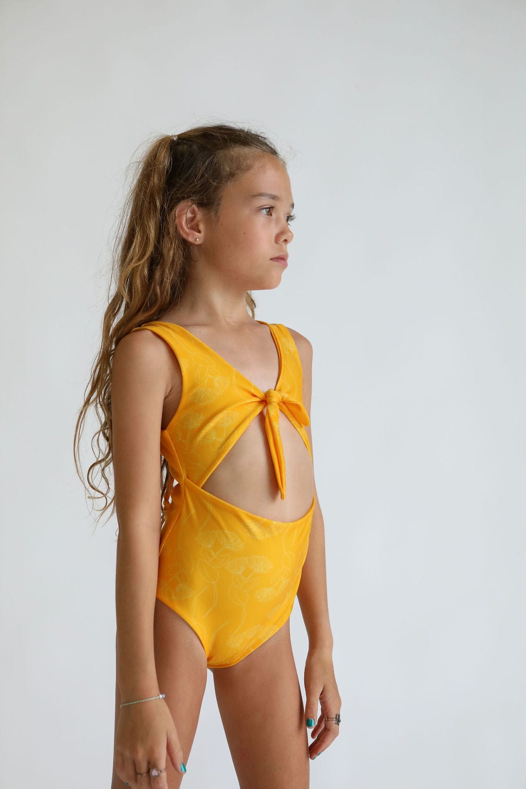 Girl's Cutout One Piece in Yellow Ohia Print