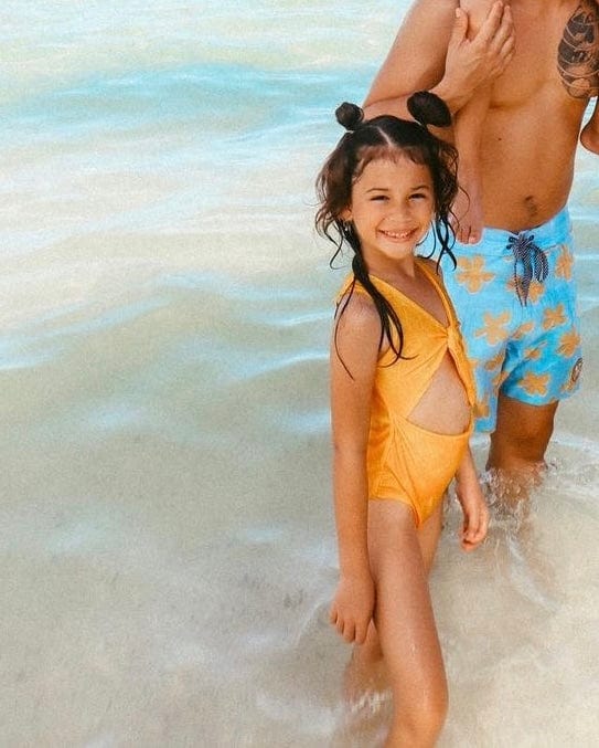 Girl's Cutout One Piece in Yellow Ohia Print