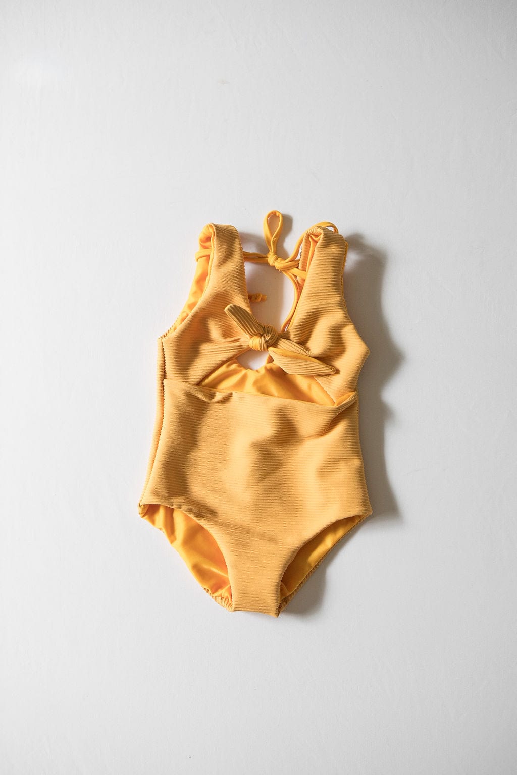Girl's Cutout One Piece in Yellow Ribbed