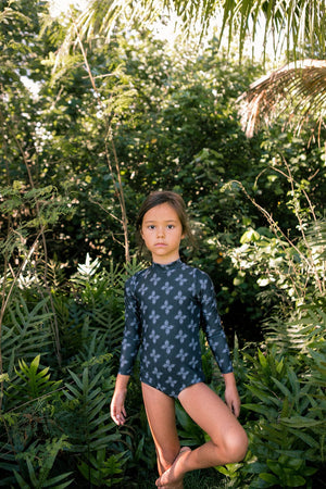 Girl's Long Sleeve Zip Up in Black Breadfruit Bandana