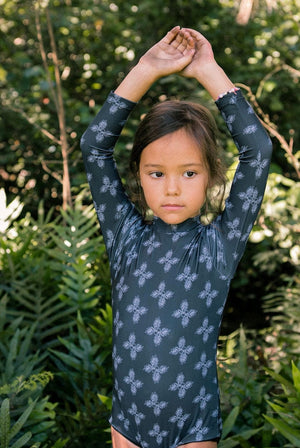 Girl's Long Sleeve Zip Up in Black Breadfruit Bandana