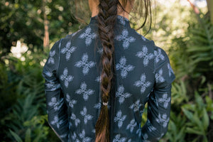 Girl's Long Sleeve Zip Up in Black Breadfruit Bandana