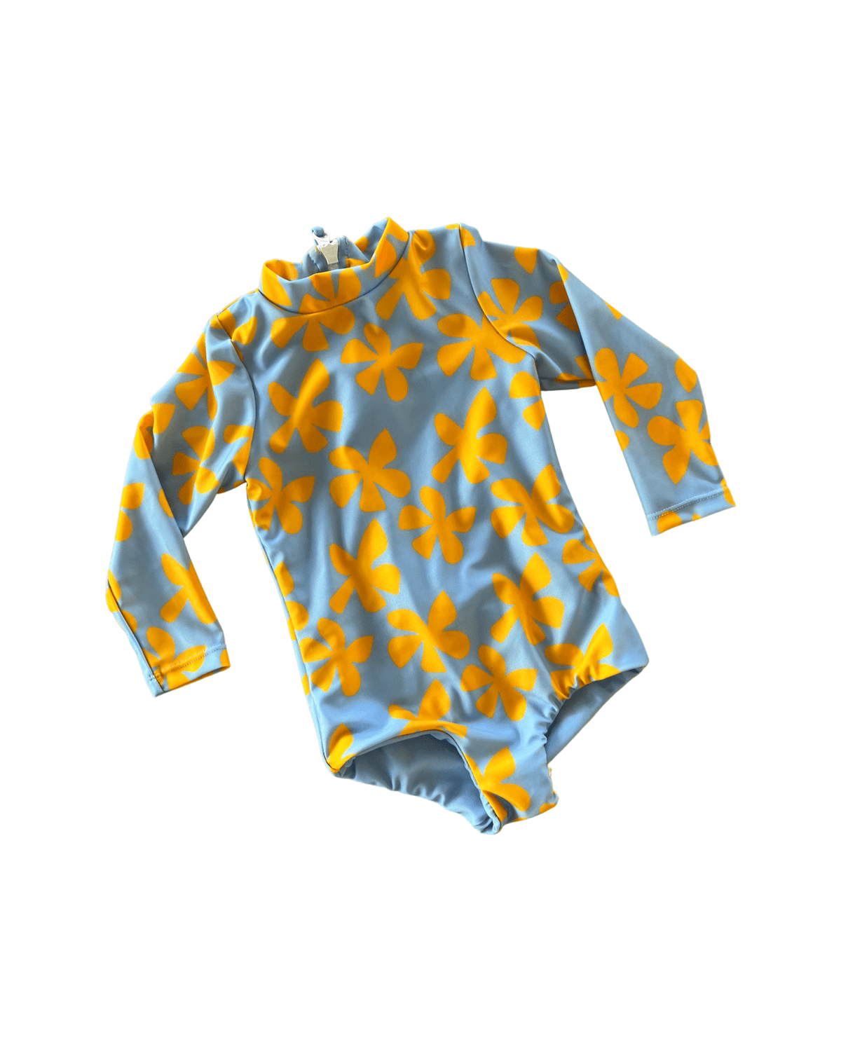 Girl's Long Sleeve Zip Up in Light Blue Plumeria