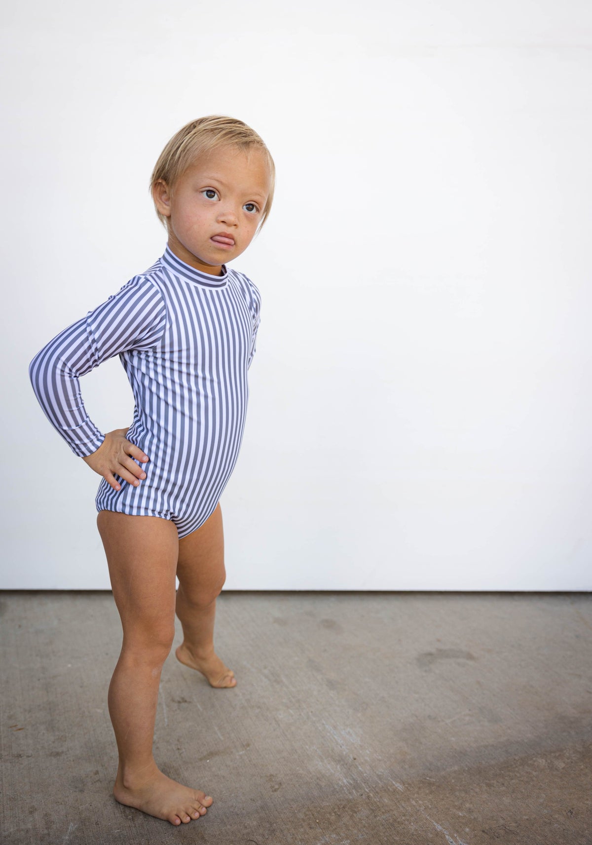 Girl's Long Sleeve Zip Up in Pinstripe