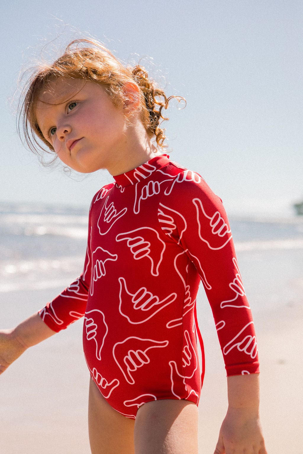 Girl's Long Sleeve Zip Up in Red Shaka