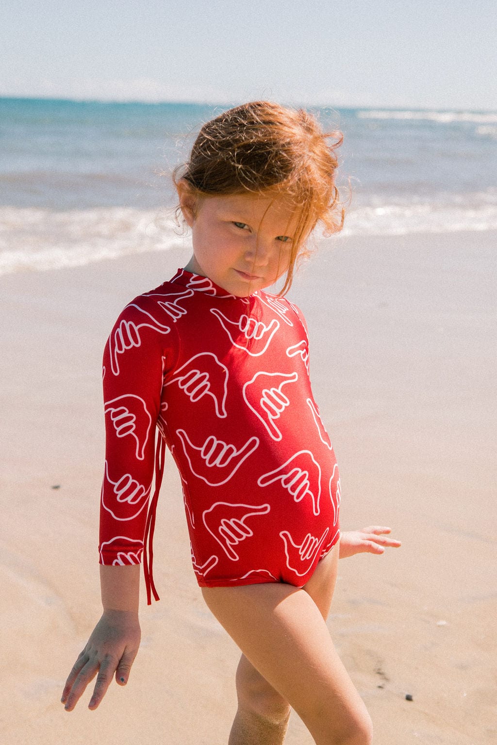 Girl's Long Sleeve Zip Up in Red Shaka