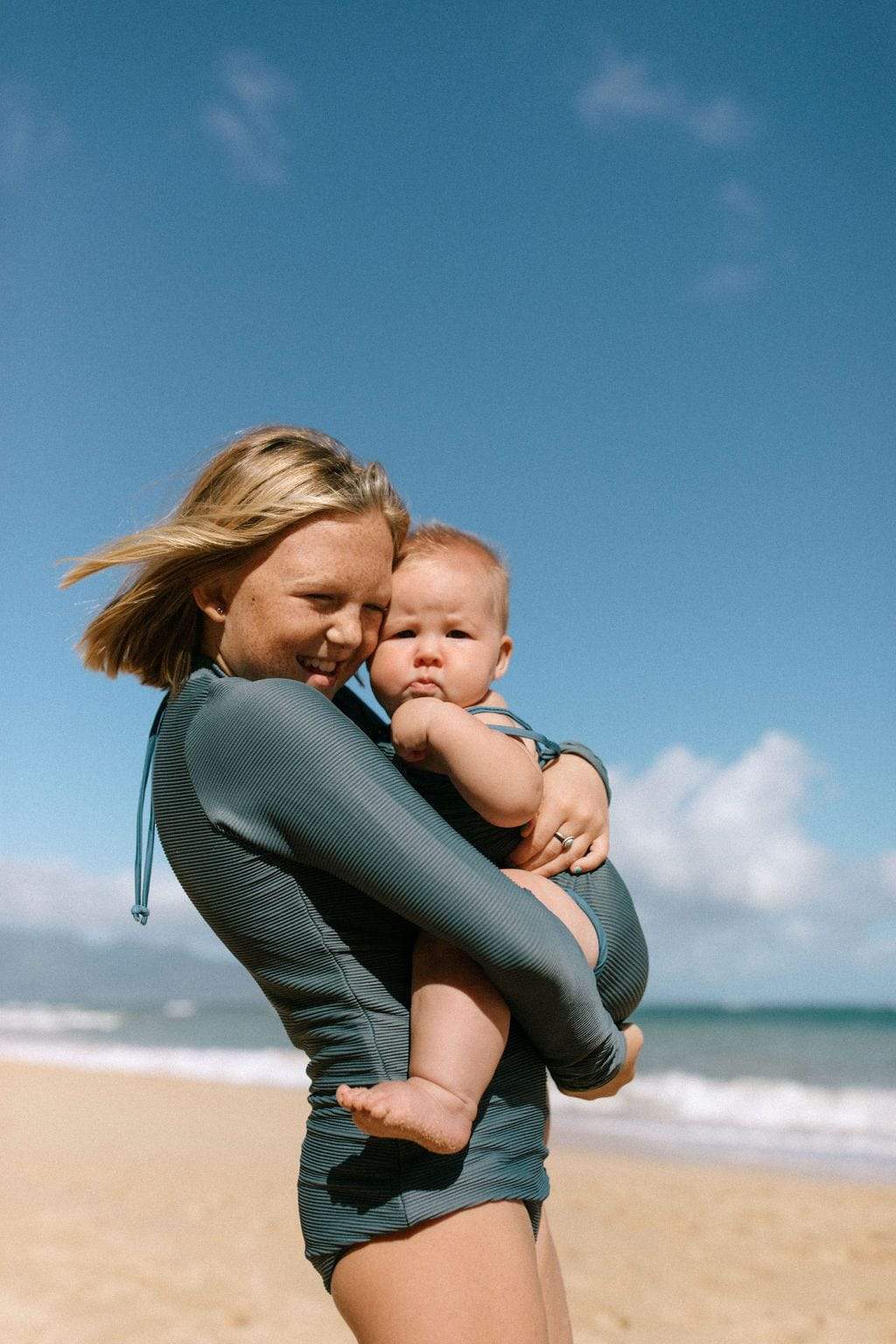 Girl's Long Sleeve Zip Up in Steel Blue Ribbed