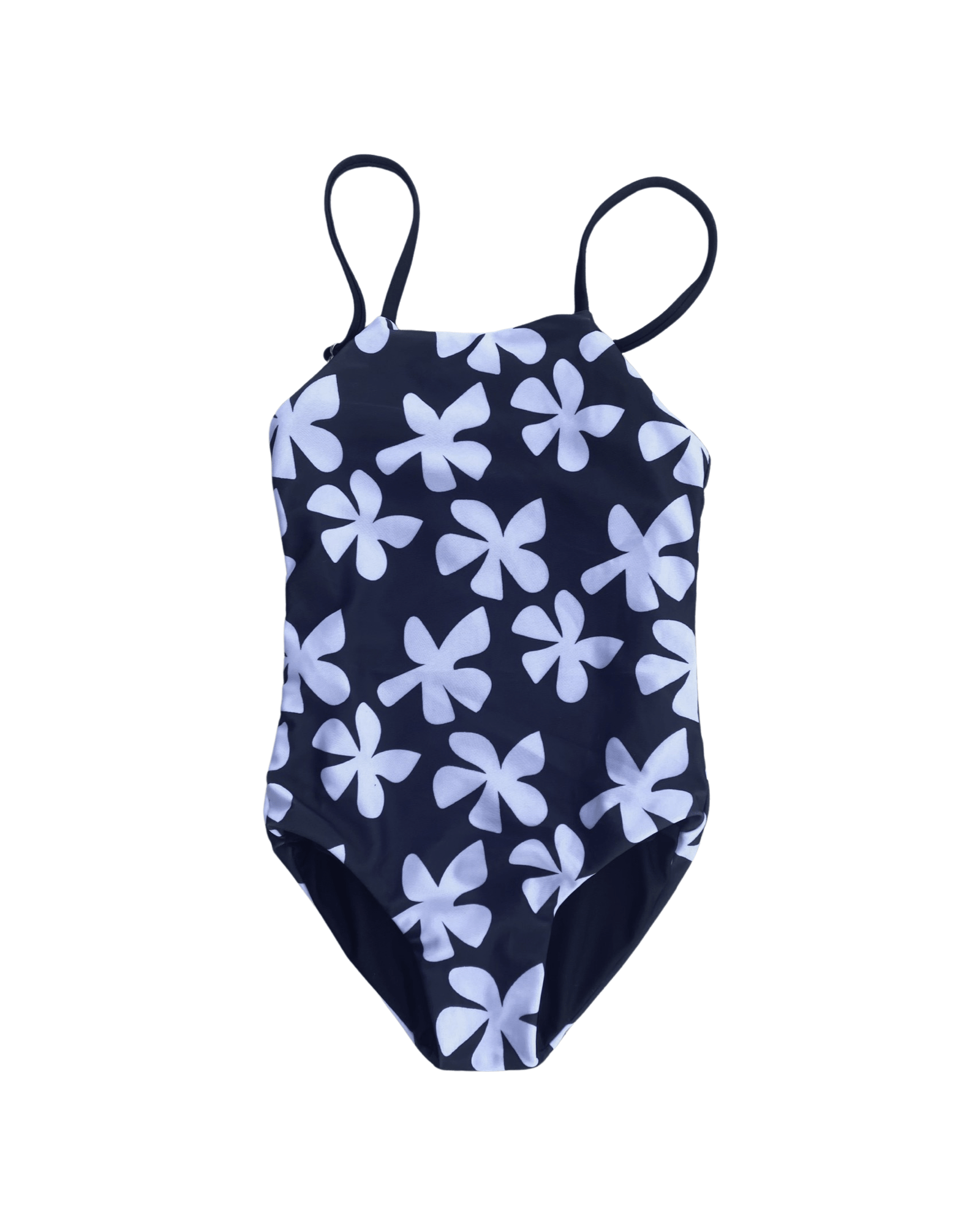 Girl's Strappy One Piece in Black Plumeria