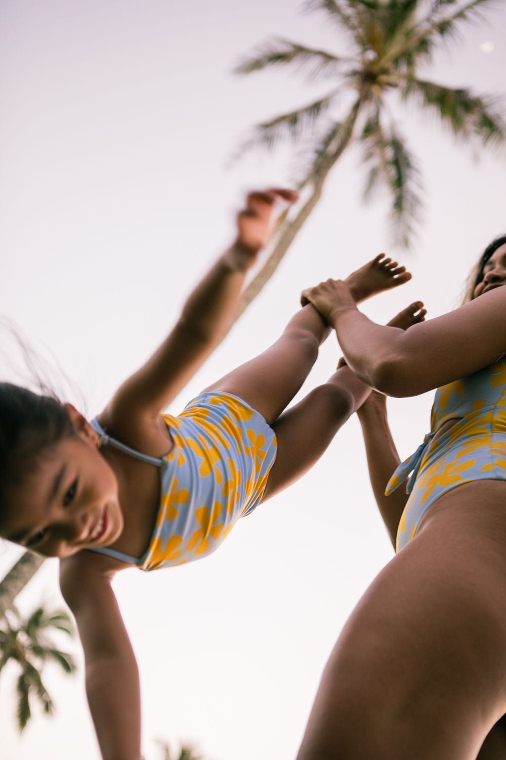 Girl's Strappy One Piece in Light Blue Plumeria