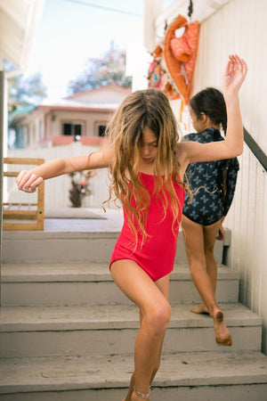 Girl's Strappy One Piece in Red Ribbed