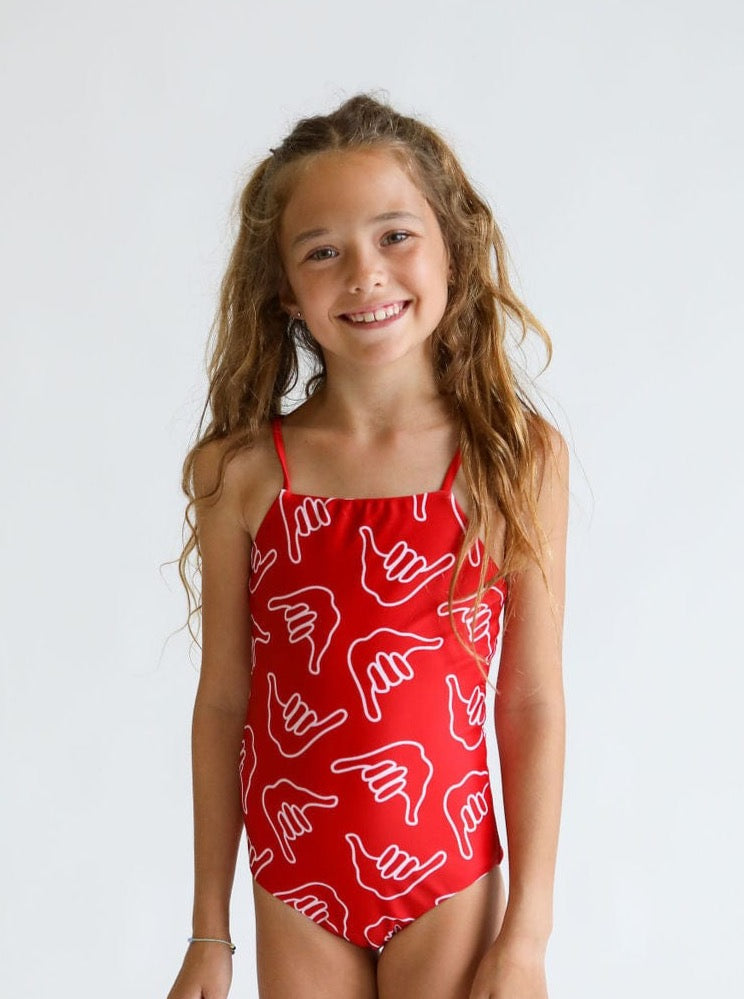 Girl's Strappy One Piece in Red Shaka - OF ONE SEA