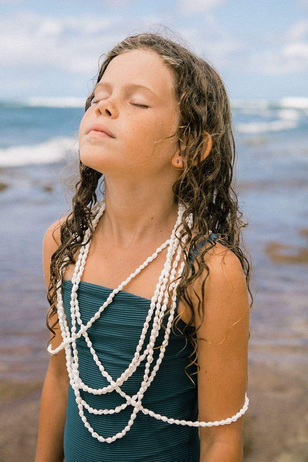 Girl's Strappy One Piece in Steel Blue Ribbed