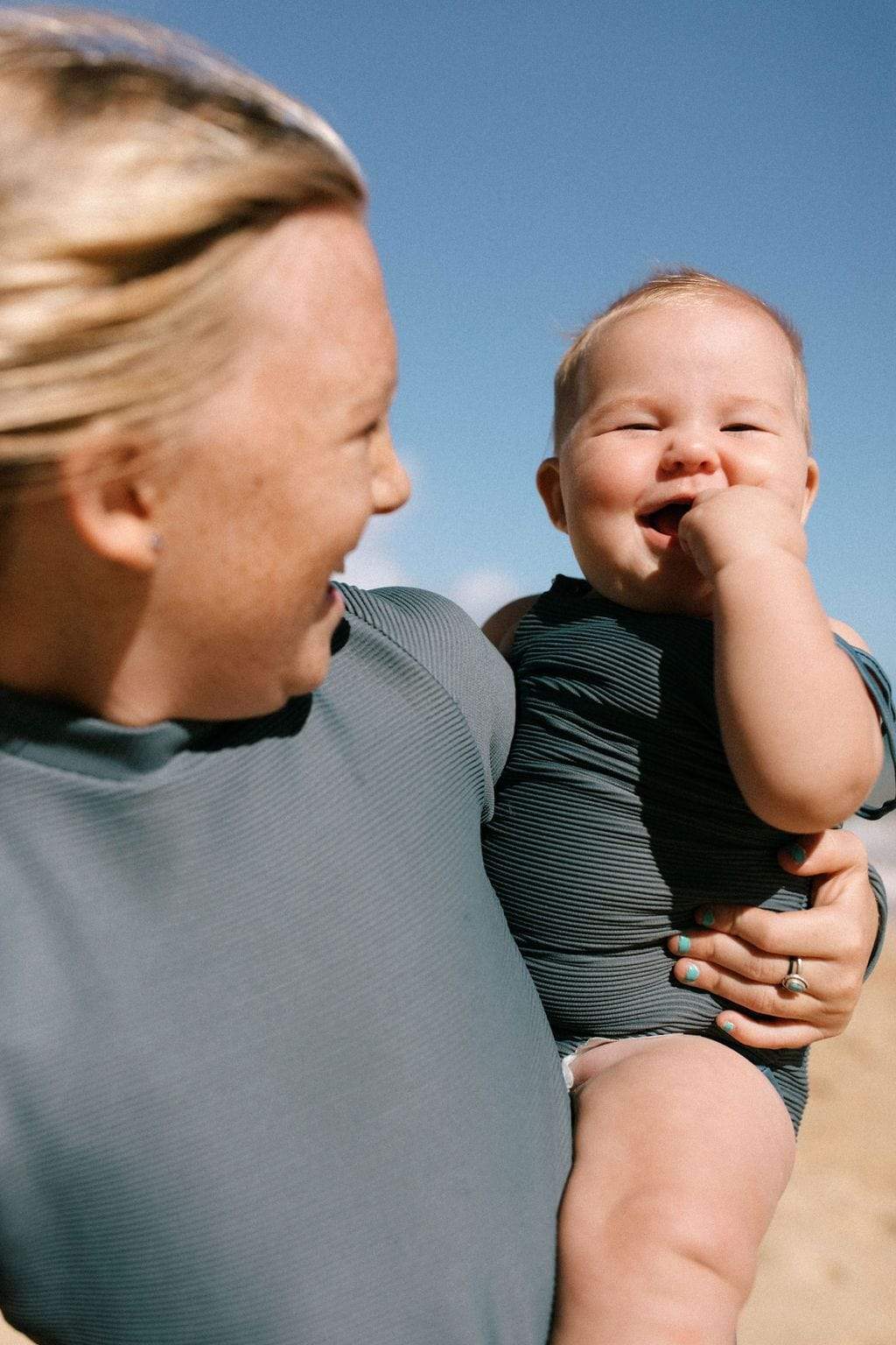 Girl's Strappy One Piece in Steel Blue Ribbed