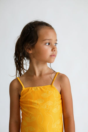 Girl's Strappy One Piece in Yellow Ohia Print