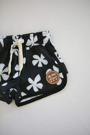 Kid’s Boardie Watershorts in Black Plumeria