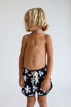 Kid’s Boardie Watershorts in Black Plumeria