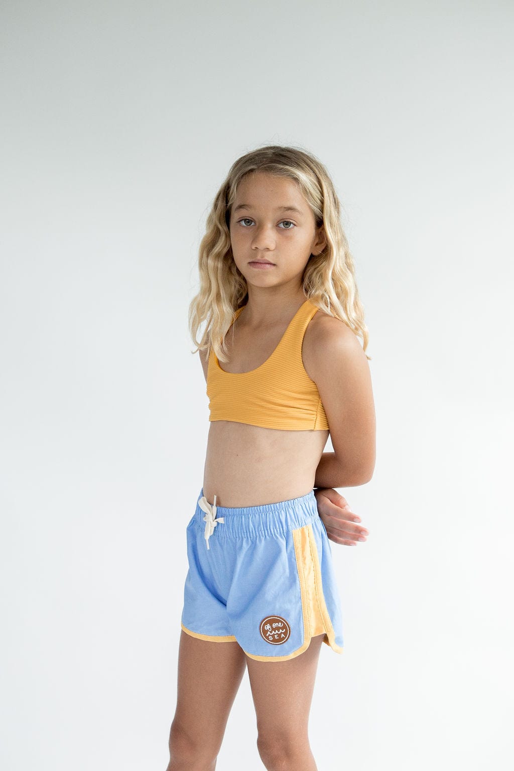 Kid s Boardie Watershorts in Light Blue and Yellow Colorblock OF