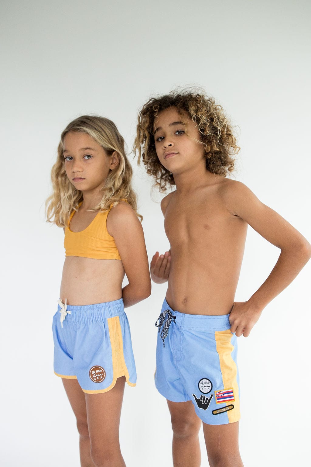 Kid s Boardie Watershorts in Light Blue and Yellow Colorblock OF