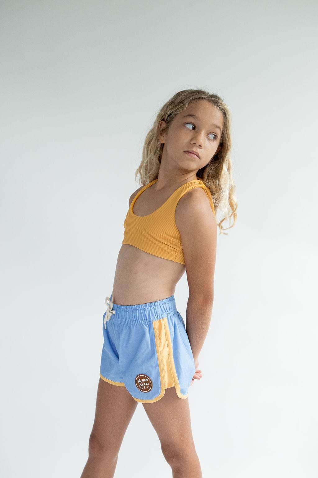 Kid’s Boardie Watershorts in Light Blue and Yellow Colorblock