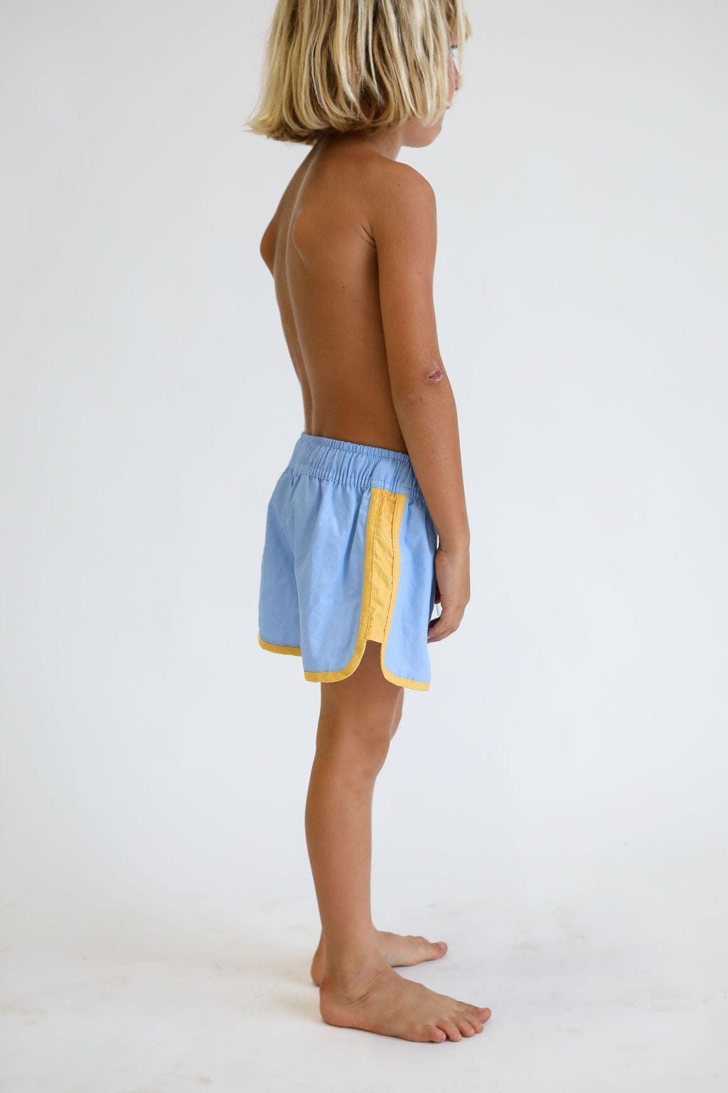 Kid’s Boardie Watershorts in Light Blue and Yellow Colorblock