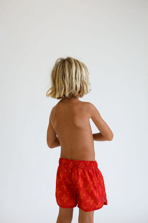 Kid’s Boardie Watershorts in Red Breadfruit Bandana