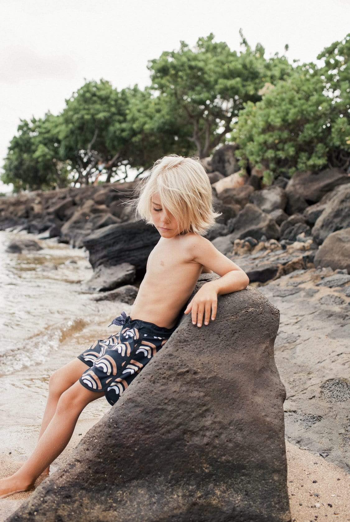 Kid’s Retro Boardshorts in Lava Rainbow